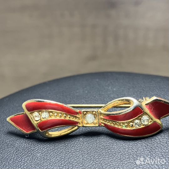 Винтажная Брошь Бант Красный Сделано В СССР