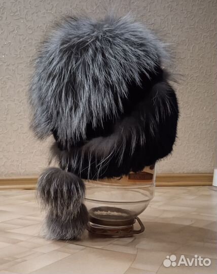 Шапка норковая вязанная женская