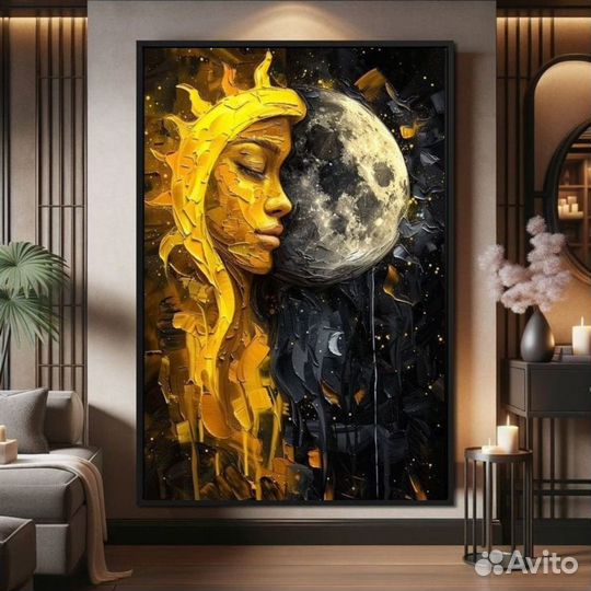 Картина маслом на холсте Луна и Солнце Подборка