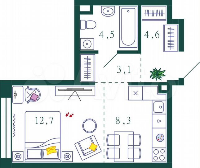 1-к. квартира, 43,7 м², 2/28 эт.