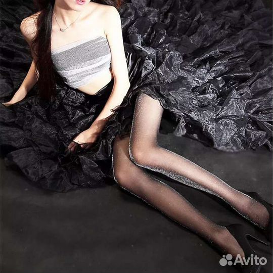 Блестящие колготки люрекс черные новые