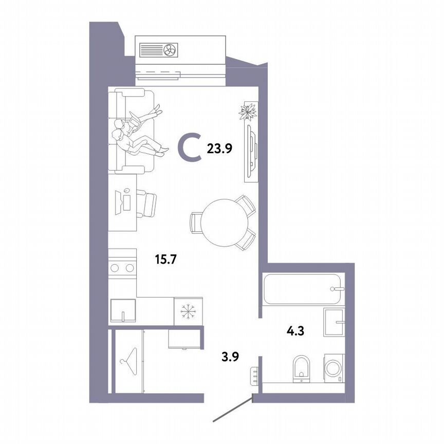 Квартира-студия, 23,9 м², 4/12 эт.