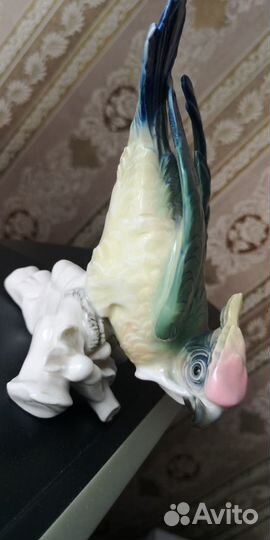 Фарфоровая скульптура фигура птицы попугай