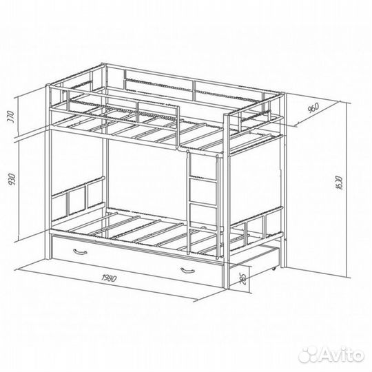 Двухъярусная кровать с ящиком