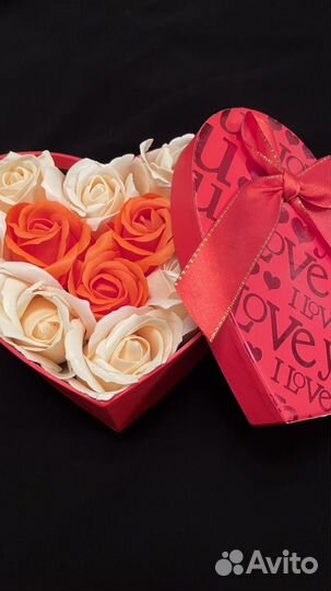 Мыльные розы в коробке сердце подарок