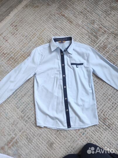 Рубашка для мальчика 128 белая и голубая Chessford