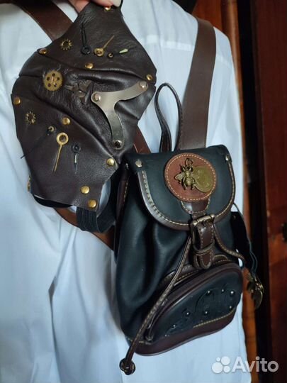 Рюкзак кожа натуральная стимпанк готик аксессуар