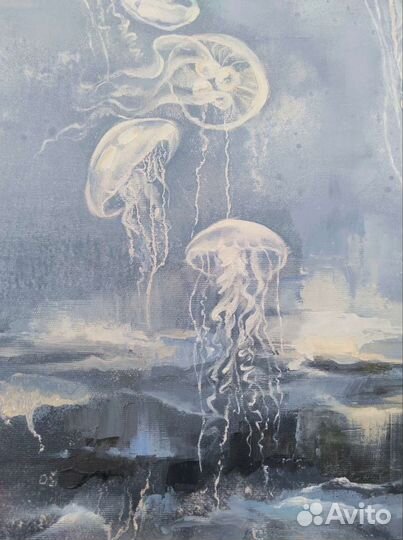 Абстрактная картина маслом Глубина Медузы Море