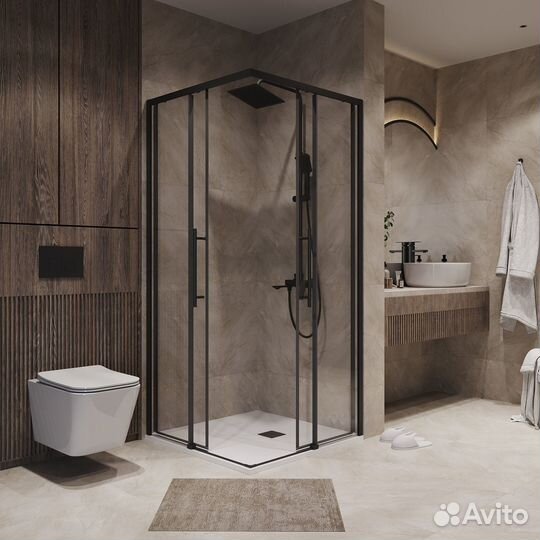 Душ. огражд. (8080) квадрат, раздвиж черн мат, пр