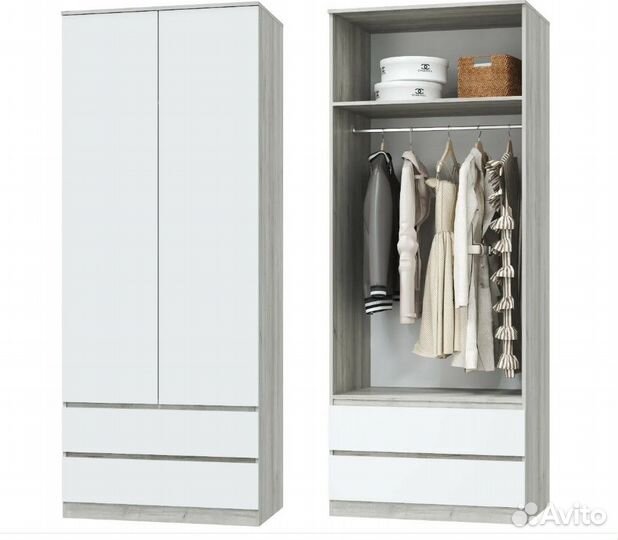 Шкаф для одежды с ящиками Лори, дуб серый