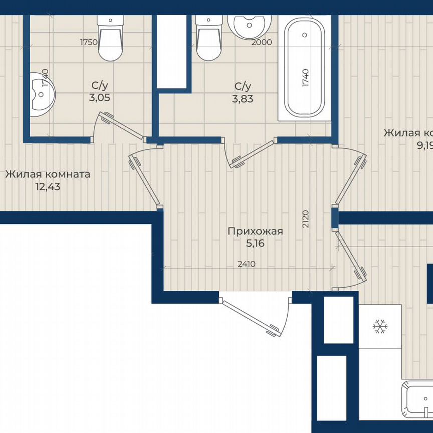 2-к. квартира, 48,7 м², 10/12 эт.