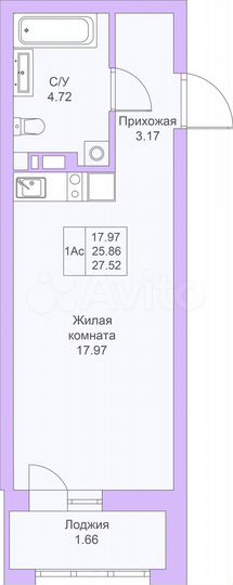 Квартира-студия, 27,5 м², 15/25 эт.