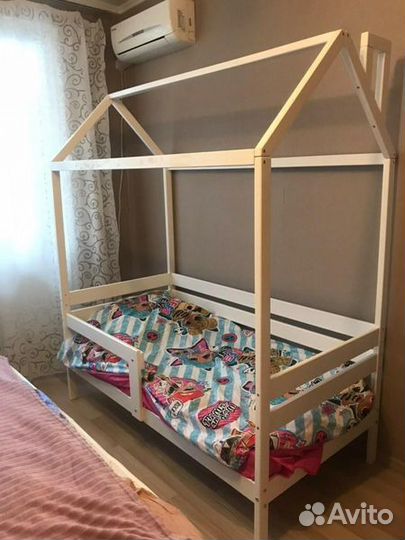 Кроватка высокий борт детская домик берёза