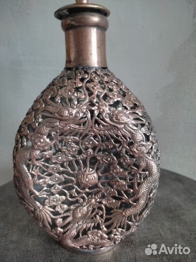 Антикварный штоф медь стекло Китай