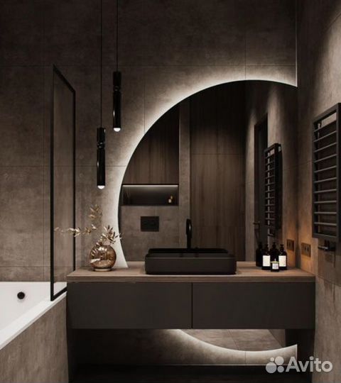 Зеркало с подсветкой в ванную полукруглое cayman