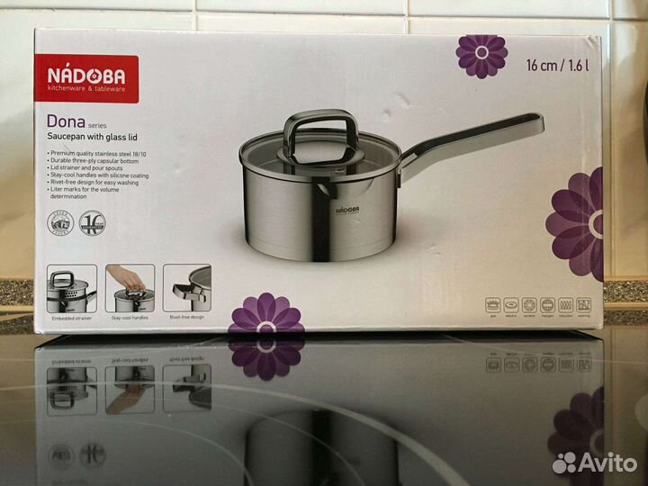 Ковш nadoba dona со стеклянной крышкой, 16 см