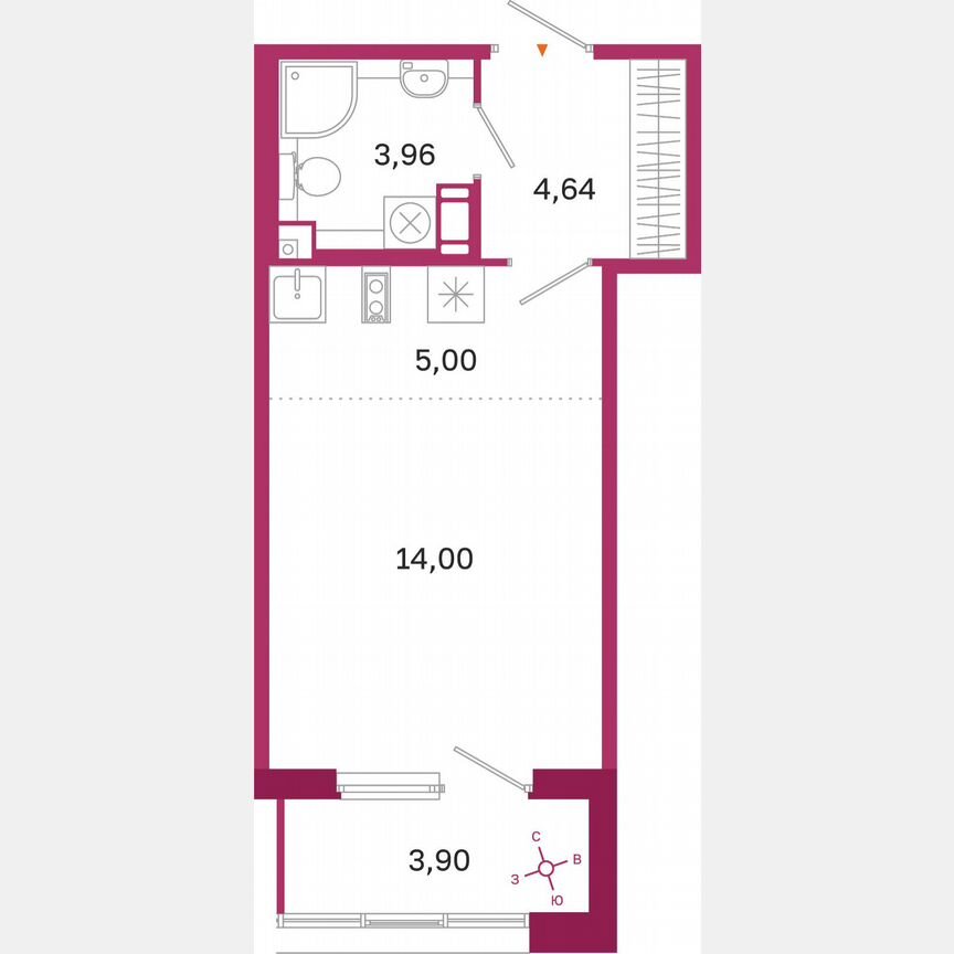 Квартира-студия, 29,6 м², 9/10 эт.
