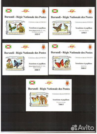 Бурунди, 2013. (bc13145) Бабочки, скауты (марки дл