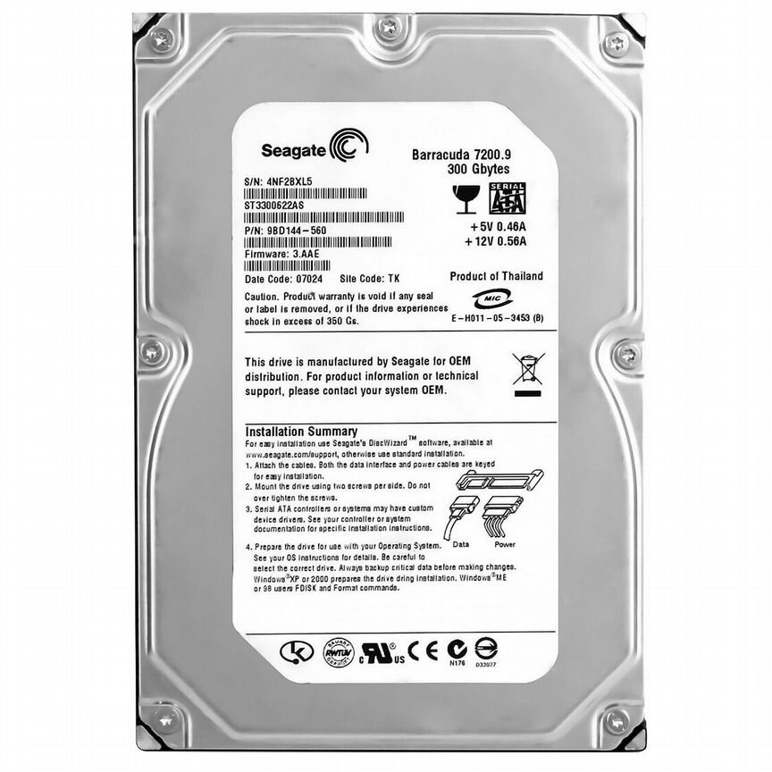 [ST3300622AS] Жесткий Диск Seagate 300gb Sata2 3.5 St3300622as