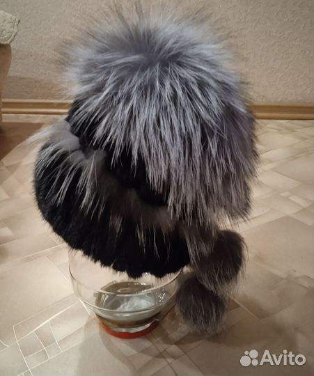 Шапка норковая вязанная женская