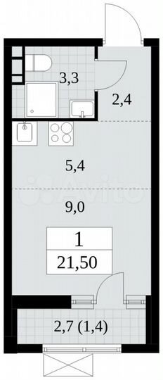 Квартира-студия, 21,5 м², 3/18 эт.