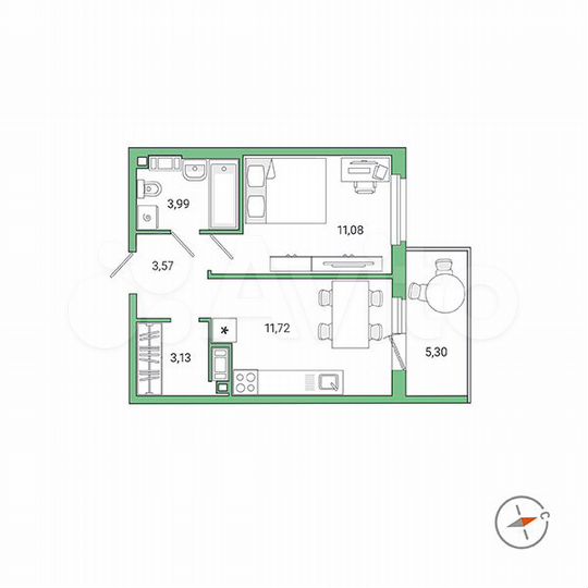 1-к. квартира, 35,1 м², 7/9 эт.
