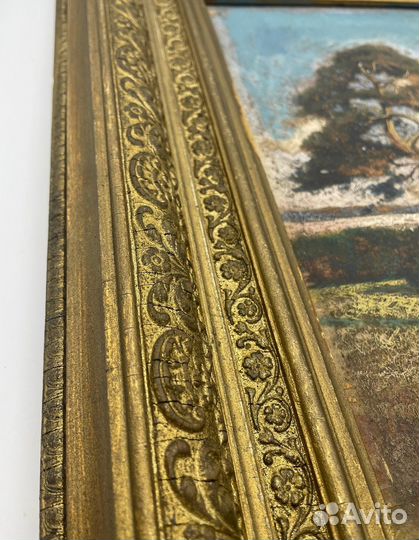 Старая картина в родной раме 19 век, пейзаж, масло