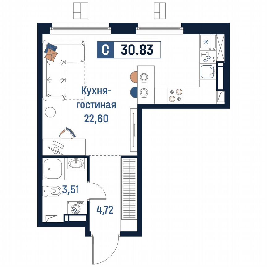 Квартира-студия, 30,8 м², 11/18 эт.