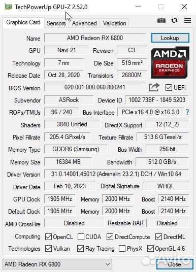 Asrock radeon rx 6800 Challenger Pro 16GB