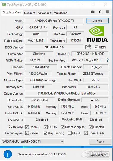 Видеокарта Gigabyte 3060 ti