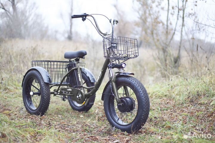 Велосипед с мотором грузовой с корзинами мощный