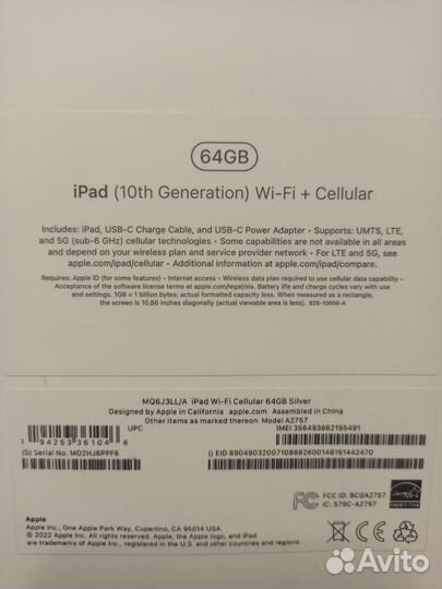iPad (2022) Wi-Fi+cellular 64GB