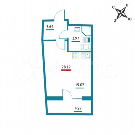 Квартира-студия, 28,1 м², 8/22 эт.