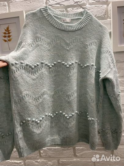 Джемпер голубой, фактурная вязка, 48-50