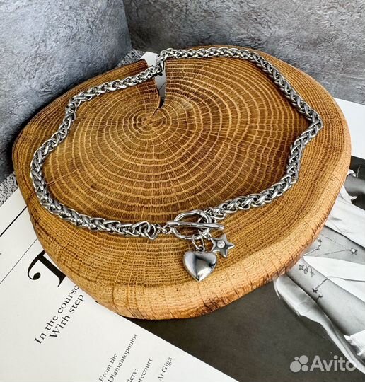 Колье серебристая цепочка с подвесками