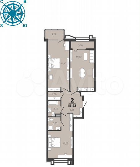 2-к. квартира, 83,9 м², 7/19 эт.