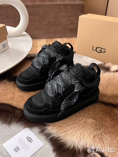 Сникеры угги UGG Lowmel замша овчина чёрные