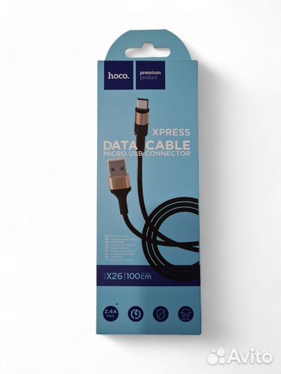 Кабель Hoco X26 microUSB - USB, 2.4 A, 1 м
