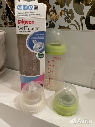 Pigeon бутылочка стекло + новые соски