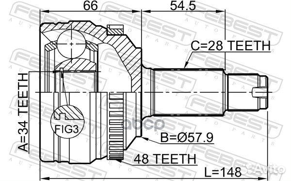 ШРУС наружный 34X57.9X28 ssang yong NEW actyon