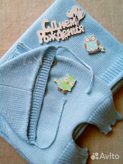 Комплект на выписку / плед, штанишки, шапочка