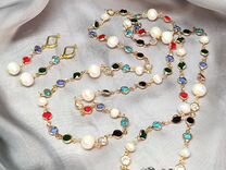 Ожерелье длинное и серьги с натуральным жемчугом