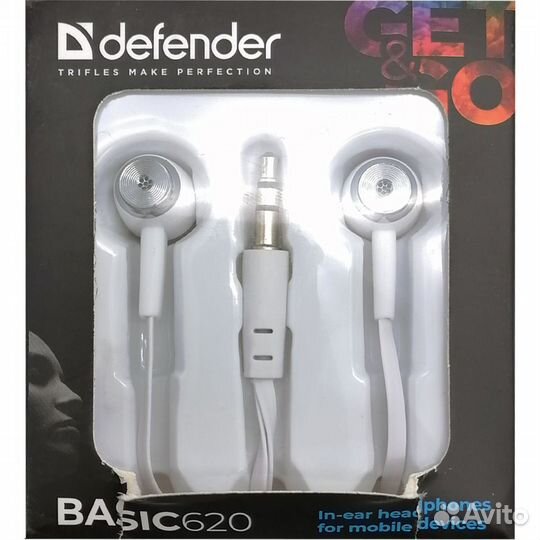 Наушники defender Basic 620, вставки, белый