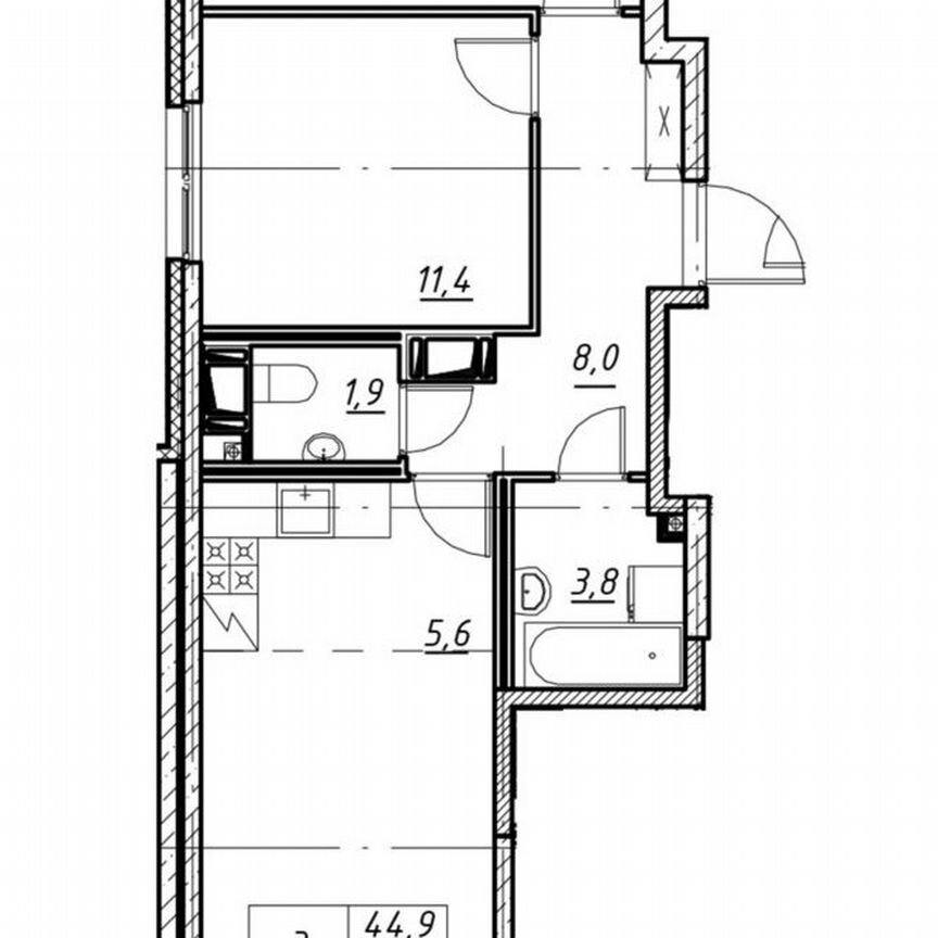 2-к. квартира, 64,2 м², 3/23 эт.