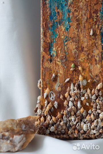 Картина текстурная абстракция море и ракушки