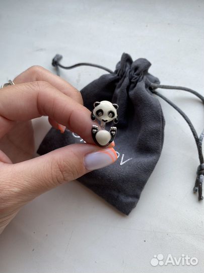 Серебряное кольцо панда-обнимашка