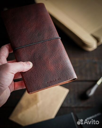 Блокнот из итальянской кожи Wax в цвете Tobacco