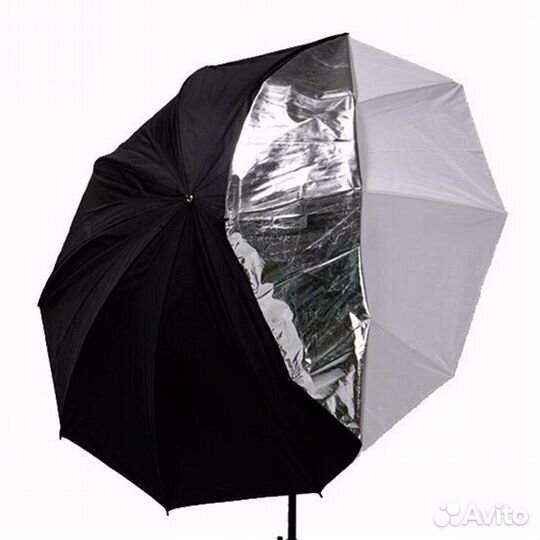 Зонт просветный с чехлом чёрный-серебро 101/122см