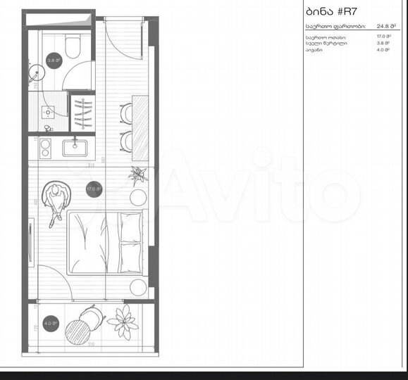 Квартира-студия, 24,8 м² (Грузия)
