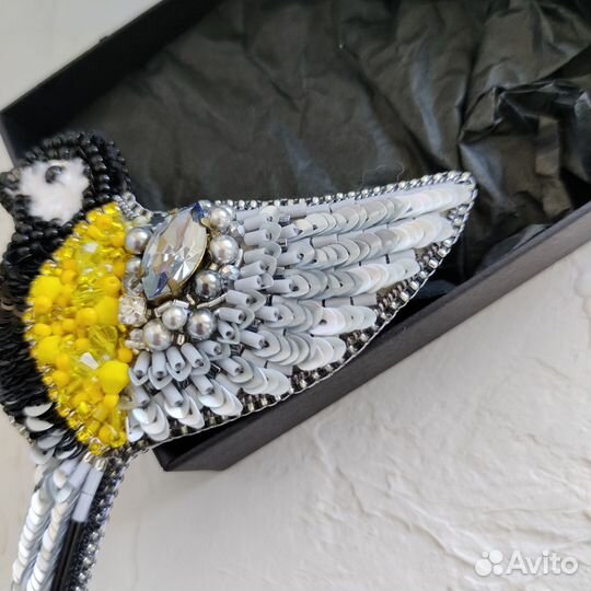 Брошь птица синица ручной работы